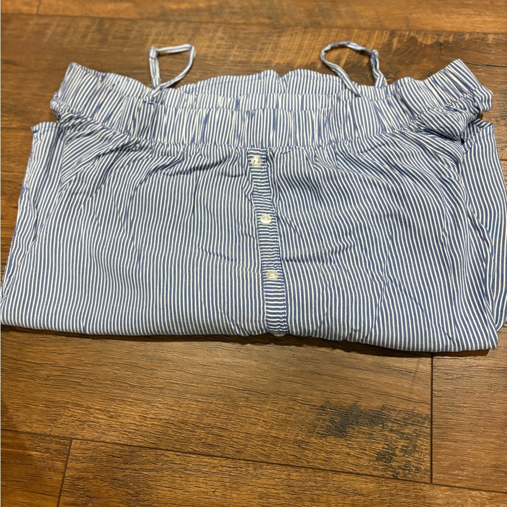 Iz Byer Blue and White Striped Button Down Shirt - Picture 4 of 9